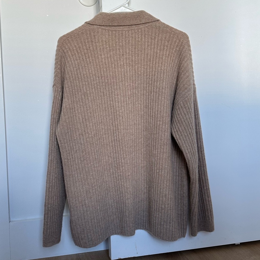 Mongolian Cashmere Wide-Rib Collared Cardigan - Picture 3 of 5
